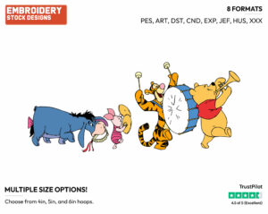 Pooh, Tigger, Piglet, Eeyore In Marching Band - Winnie the Pooh Piglet Tigger and Eeyore - Winnie the Pooh & Friends - Disney Embroidery Design in 3 sizes & 8 formats