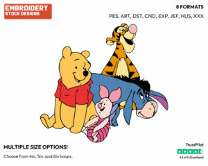 Pooh, Piglet, Tigger, Eeyore Posing - Winnie the Pooh Piglet Tigger and Eeyore - Winnie the Pooh & Friends - Disney Embroidery Design in 3 sizes & 8 formats