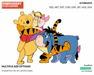 Pooh, Piglet, Tigger, Eeyore Hugging - Winnie the Pooh Piglet Tigger and Eeyore - Winnie the Pooh & Friends - Disney Embroidery Design in 3 sizes & 8 formats
