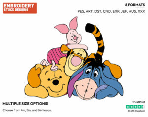 Pooh, Piglet, Tigger, Eeyore Posing - Winnie the Pooh Piglet Tigger and Eeyore - Winnie the Pooh & Friends - Disney Embroidery Design in 3 sizes & 8 formats