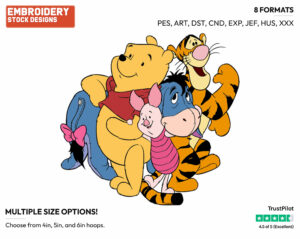 Pooh, Piglet, Tigger, Eeyore - Winnie the Pooh Piglet Tigger and Eeyore - Winnie the Pooh & Friends - Disney Embroidery Design in 3 sizes & 8 formats