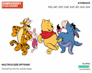 Pooh, Tigger, Piglet, Eeyore Dancing - Winnie the Pooh Piglet Tigger and Eeyore - Winnie the Pooh & Friends - Disney Embroidery Design in 3 sizes & 8 formats