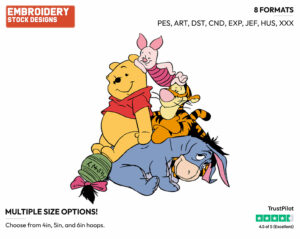 Pooh, Piglet, Tigger, Eeyore - Winnie the Pooh Piglet Tigger and Eeyore - Winnie the Pooh & Friends - Disney Embroidery Design in 3 sizes & 8 formats