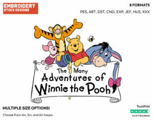 Pooh, Piglet, Tigger, Eeyore Banner - Winnie the Pooh Piglet Tigger and Eeyore - Winnie the Pooh & Friends - Disney Embroidery Design in 3 sizes & 8 formats