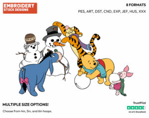 Pooh, Tigger, Piglet, Eeyore, Snowman - Winnie the Pooh Piglet Tigger and Eeyore - Winnie the Pooh & Friends - Disney Embroidery Design in 3 sizes & 8 formats