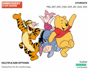 Pooh, Piglet, Tigger, Eeyore - Winnie the Pooh Piglet Tigger and Eeyore - Winnie the Pooh & Friends - Disney Embroidery Design in 3 sizes & 8 formats