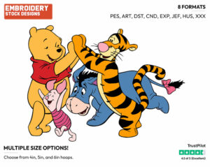 Pooh, Piglet, Tigger, Eeyore Playing - Winnie the Pooh Piglet Tigger and Eeyore - Winnie the Pooh & Friends - Disney Embroidery Design in 3 sizes & 8 formats