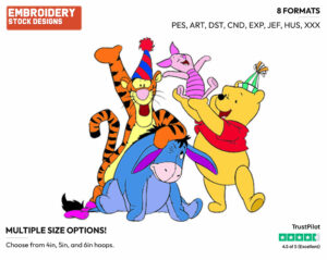 Birthday Party - Winnie the Pooh Piglet Tigger and Eeyore - Winnie the Pooh & Friends - Disney Embroidery Design in 3 sizes & 8 formats