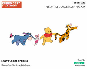 Winnie The Pooh, Tigger, Piglet And Eeyore Skipping - Winnie the Pooh Piglet Tigger and Eeyore - Winnie the Pooh & Friends - Disney Embroidery Design in 3 sizes & 8 formats