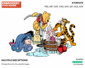 Winnie The Pooh, Tigger And Eeyore Giving Piglet A Bath - Winnie the Pooh Piglet Tigger and Eeyore - Winnie the Pooh & Friends - Disney Embroidery Design in 3 sizes & 8 formats