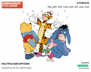 Pooh, Piglet, Tigger, Eeyore In Winter - Winnie the Pooh Piglet Tigger and Eeyore - Winnie the Pooh & Friends - Disney Embroidery Design in 3 sizes & 8 formats