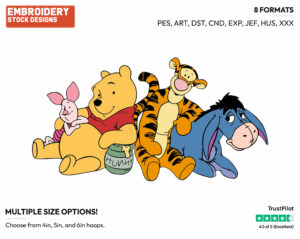 Pooh, Eeyore, Tigger, Piglet - Winnie the Pooh Piglet Tigger and Eeyore - Winnie the Pooh & Friends - Disney Embroidery Design in 3 sizes & 8 formats