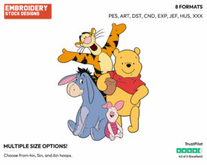 Pooh, Tigger, Eeyore, Piglet - Winnie the Pooh Piglet Tigger and Eeyore - Winnie the Pooh & Friends - Disney Embroidery Design in 3 sizes & 8 formats