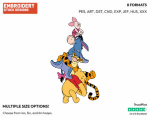 Pooh, Tigger, Eeyore, Piglet - Winnie the Pooh Piglet Tigger and Eeyore - Winnie the Pooh & Friends - Disney Embroidery Design in 3 sizes & 8 formats