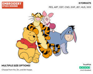 Pooh, Tigger, Eeyore, Piglet - Winnie the Pooh Piglet Tigger and Eeyore - Winnie the Pooh & Friends - Disney Embroidery Design in 3 sizes & 8 formats