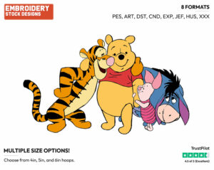 Pooh, Tigger, Piglet, Eeyore - Winnie the Pooh Piglet Tigger and Eeyore - Winnie the Pooh & Friends - Disney Embroidery Design in 3 sizes & 8 formats