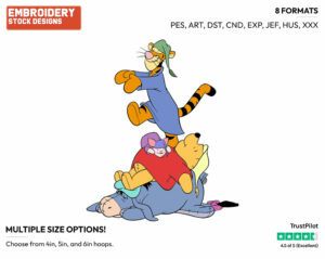 Pooh, Piglet, Eeyore, Tigger Sleeping - Winnie the Pooh Piglet Tigger and Eeyore - Winnie the Pooh & Friends - Disney Embroidery Design in 3 sizes & 8 formats