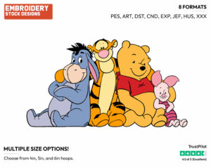 Pooh, Piglet, Tigger, Eeyore - Winnie the Pooh Piglet Tigger and Eeyore - Winnie the Pooh & Friends - Disney Embroidery Design in 3 sizes & 8 formats