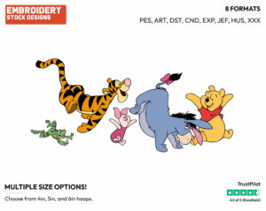 Pooh, Tigger, Piglet, Eeyore - Winnie the Pooh Piglet Tigger and Eeyore - Winnie the Pooh & Friends - Disney Embroidery Design in 3 sizes & 8 formats