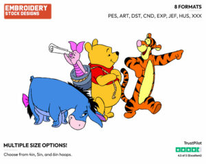 Pooh, Piglet, Eeyore, Tigger On Expedition - Winnie the Pooh Piglet Tigger and Eeyore - Winnie the Pooh & Friends - Disney Embroidery Design in 3 sizes & 8 formats