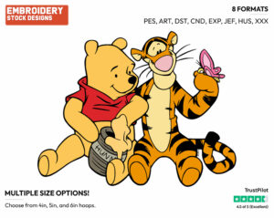 Winnie The Pooh And Tigger Admiring A Butterfly - Winnie the Pooh and Tigger - Winnie the Pooh & Friends - Disney Embroidery Design in 3 sizes & 8 formats