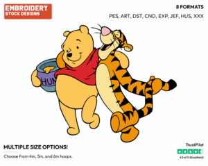 Winnie The Pooh And Tigger Walking Side By Side - Winnie the Pooh and Tigger - Winnie the Pooh & Friends - Disney Embroidery Design in 3 sizes & 8 formats