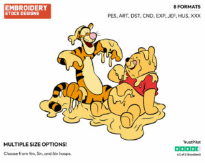 Tigger, Pooh Covered In Honey - Winnie the Pooh and Tigger - Winnie the Pooh & Friends - Disney Embroidery Design in 3 sizes & 8 formats