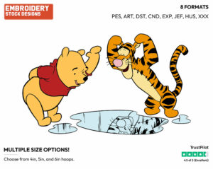 Pooh, Tigger Making Faces In Puddle - Winnie the Pooh and Tigger - Winnie the Pooh & Friends - Disney Embroidery Design in 3 sizes & 8 formats