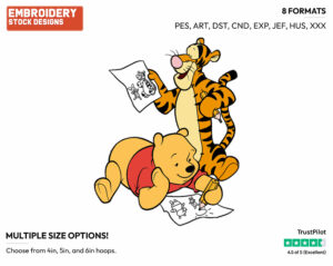 Pooh, Tigger Drawing - Winnie the Pooh and Tigger - Winnie the Pooh & Friends - Disney Embroidery Design in 3 sizes & 8 formats