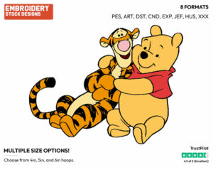 Pooh, Tigger Hugging - Winnie the Pooh and Tigger - Winnie the Pooh & Friends - Disney Embroidery Design in 3 sizes & 8 formats