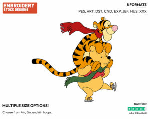 Pooh, Tigger Ice Skating - Winnie the Pooh and Tigger - Winnie the Pooh & Friends - Disney Embroidery Design in 3 sizes & 8 formats