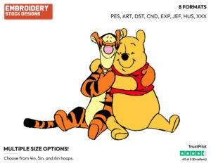 Pooh, Tigger Hugging - Winnie the Pooh and Tigger - Winnie the Pooh & Friends - Disney Embroidery Design in 3 sizes & 8 formats