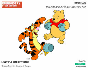 Pooh, Tigger, Honey Pots - Winnie the Pooh and Tigger - Winnie the Pooh & Friends - Disney Embroidery Design in 3 sizes & 8 formats
