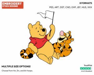 Pooh Holding A Flag, Tigger - Winnie the Pooh and Tigger - Winnie the Pooh & Friends - Disney Embroidery Design in 3 sizes & 8 formats