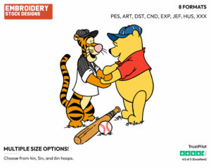 Tigger, Pooh Playing Baseball - Winnie the Pooh and Tigger - Winnie the Pooh & Friends - Disney Embroidery Design in 3 sizes & 8 formats