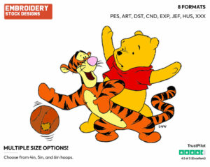 Pooh, Tigger Playing Basketball - Winnie the Pooh and Tigger - Winnie the Pooh & Friends - Disney Embroidery Design in 3 sizes & 8 formats