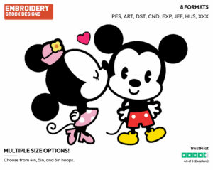 Minnie Kissing Mickey - Disney Chibi Cuties - Miscellaneous Designs - Disney Embroidery Design in 3 sizes & 8 formats