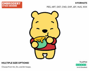 Winnie The Pooh Eating Honey - Disney Chibi Cuties - Miscellaneous Designs - Disney Embroidery Design in 3 sizes & 8 formats