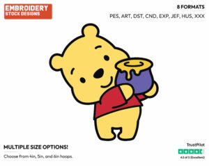 Winnie The Pooh Holding Honey Pot - Disney Chibi Cuties - Miscellaneous Designs - Disney Embroidery Design in 3 sizes & 8 formats