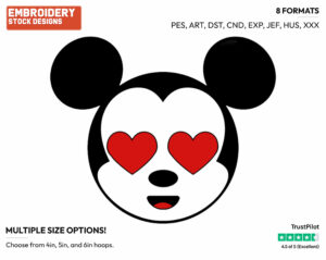 Classic Mickey With Hearts For Eyes - Disney Emojis - Miscellaneous Designs - Disney Embroidery Design in 3 sizes & 8 formats