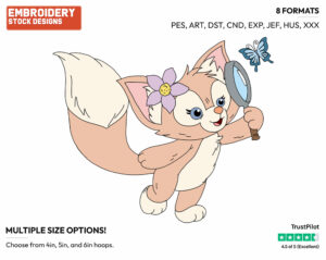 Linabell Examining A Butterfly With A Magnifying Glass - Duffy and Friends - Miscellaneous Designs - Disney Embroidery Design in 3 sizes & 8 formats