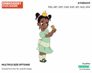 Little Tiana Holding A Frog - Disney's Little Princesses - Miscellaneous Designs - Disney Embroidery Design in 3 sizes & 8 formats