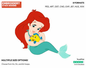 Little Ariel, Flounder - Disney's Little Princesses - Miscellaneous Designs - Disney Embroidery Design in 3 sizes & 8 formats