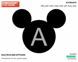 A - Mickey Mouse Ears Alphabet - Miscellaneous Designs - Disney Embroidery Design in 3 sizes & 8 formats