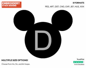D - Mickey Mouse Ears Alphabet - Miscellaneous Designs - Disney Embroidery Design in 3 sizes & 8 formats
