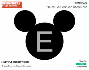 E - Mickey Mouse Ears Alphabet - Miscellaneous Designs - Disney Embroidery Design in 3 sizes & 8 formats