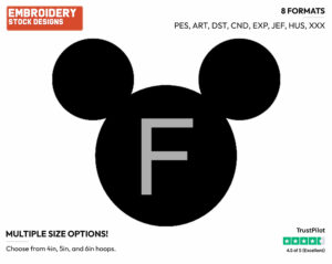 F - Mickey Mouse Ears Alphabet - Miscellaneous Designs - Disney Embroidery Design in 3 sizes & 8 formats