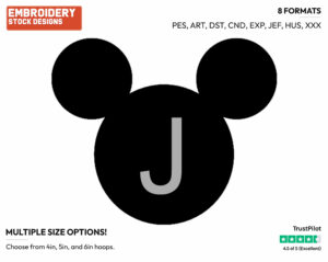 J - Mickey Mouse Ears Alphabet - Miscellaneous Designs - Disney Embroidery Design in 3 sizes & 8 formats