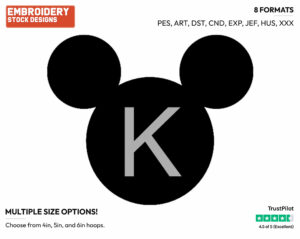 K - Mickey Mouse Ears Alphabet - Miscellaneous Designs - Disney Embroidery Design in 3 sizes & 8 formats