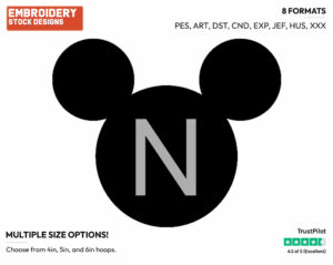 N - Mickey Mouse Ears Alphabet - Miscellaneous Designs - Disney Embroidery Design in 3 sizes & 8 formats